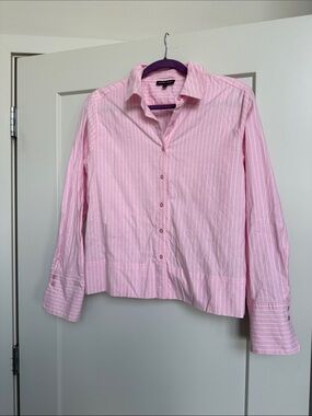 Women's Pink Stripe Button-Down Blouse